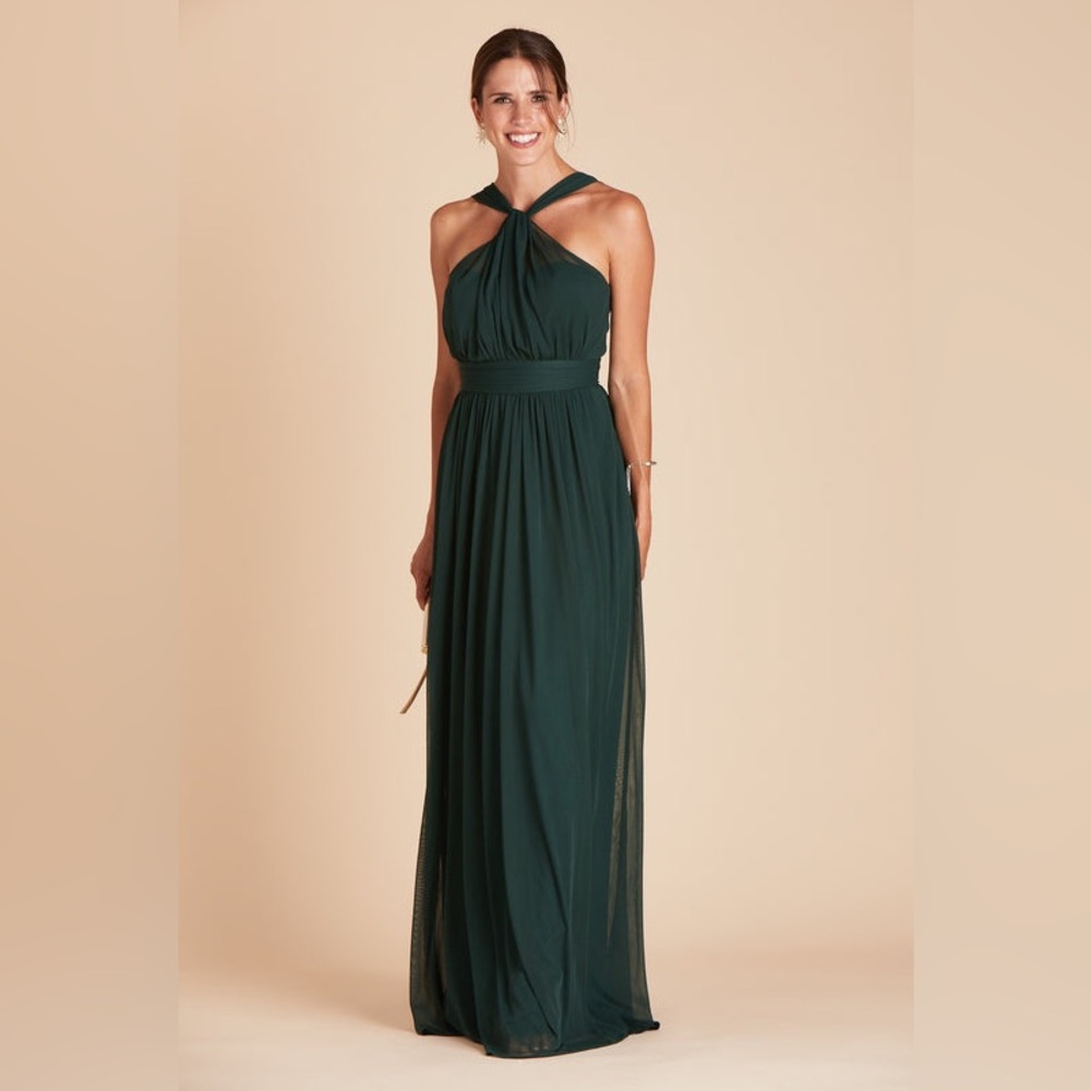 BIRDY GREY Kiko Halter Style Grecian Gown Maxi Dress Sz S With Pockets Emerald